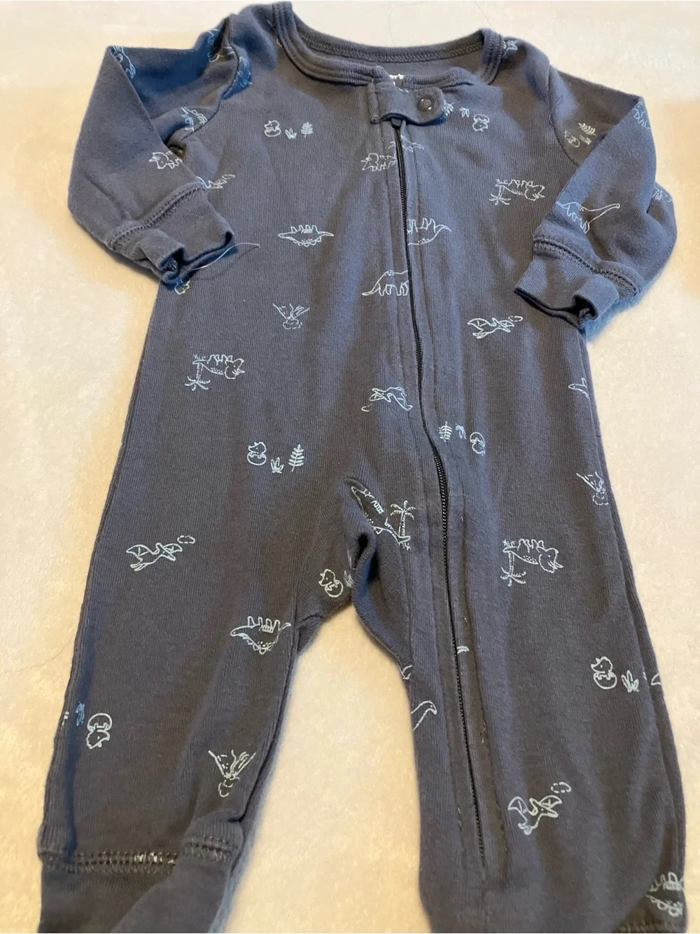 Kids One-Piece Rompers - Gray and Teal Dinosaur Prints